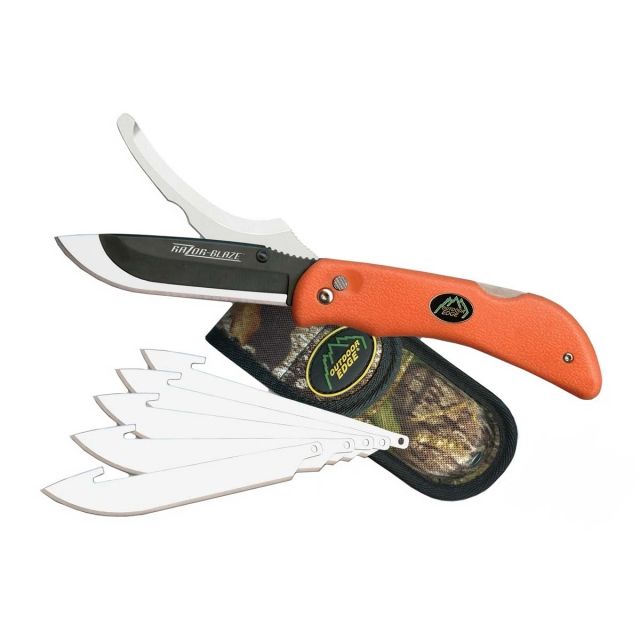 Outdoor Edge Cutlery Razor-Pro Double Blade Folding Knife Blaze Orange Rubberized TPR Handle