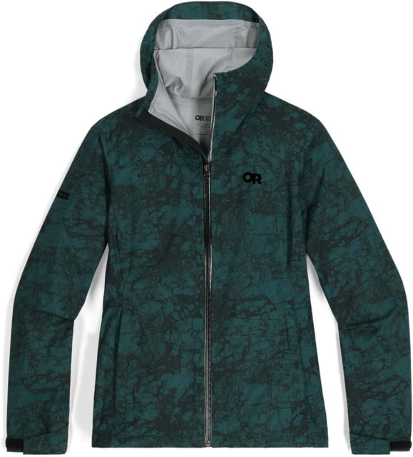 Outdoor Research Stratoburst Stretch Rain Jacket - Women's Douglas Fir Print Large
