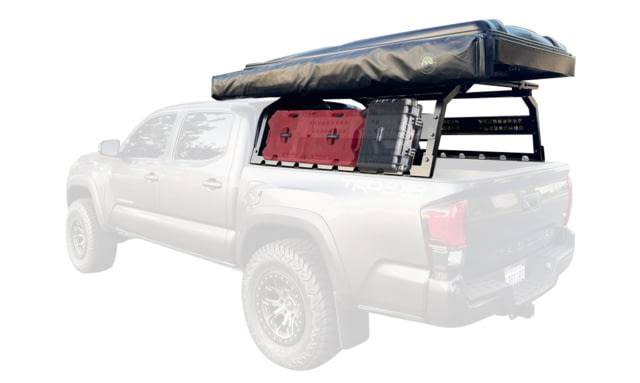 Overland Vehicle Systems Discovery Rack with Side Cargo Plates With Front Cargo Tray System Kit Mid Size Truck Short Bed Application Black