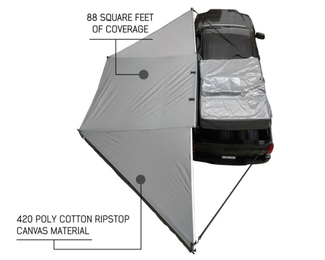 Overland Vehicle Systems Nomadic 180 Awning w/ Bracket Kit and Extended Poles For Mid to High Roof Line Vans Dark Gray