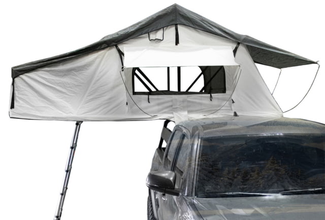 Overland Vehicle Systems Nomadic Extended 3 Person Roof Top Tent w/Annex Rain Fly Black Cover Arctic Dark Gray/White