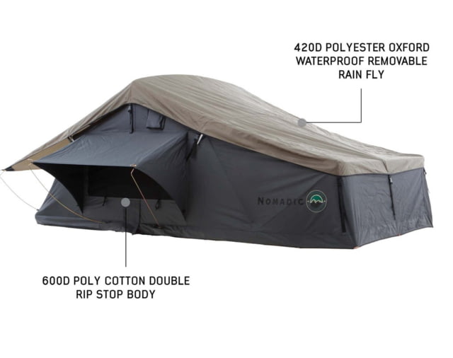 Overland Vehicle Systems Nomadic Extended Roof Top Tent w/ Green Rain Fly and Black Cover - 4+ Person 4 Season Dark Gray/Green