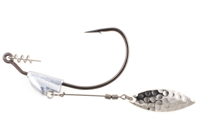 Owner Hooks Flashy Swimmer Bass Hook with Centering-Pin Spring 1/8oz Needle Point 2X Strong Black Chrome Size 1/0 2 Per Pack