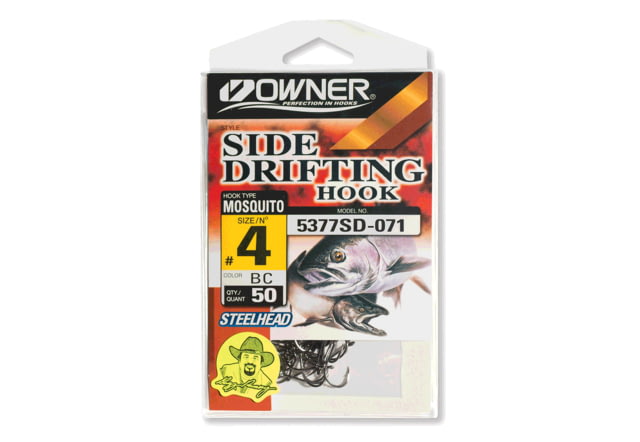 Owner Hooks Side Drifting Mosquito Hook Needle Point Forged Shank Light Wire Offset Up Eye Black Chrome Size 4 50 Per Pack