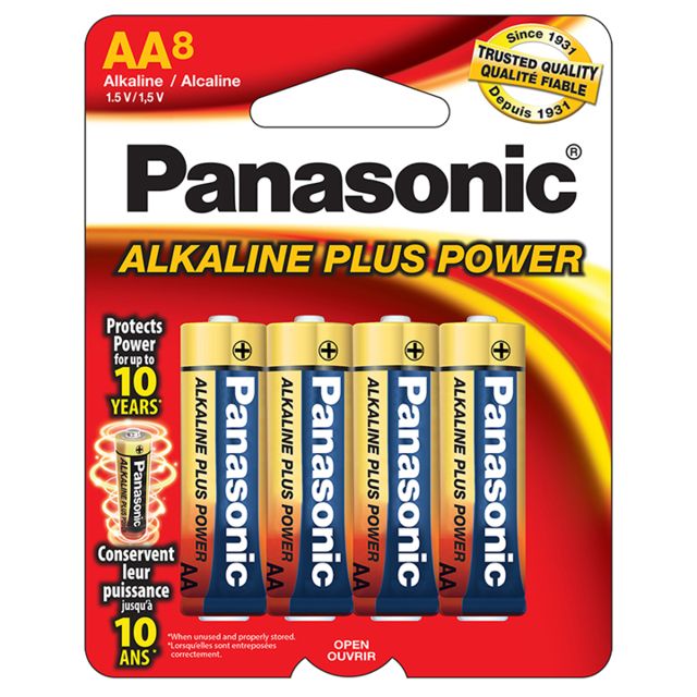Panasonic Alkaline Size AA Plus Power Batteries - Pack of 8
