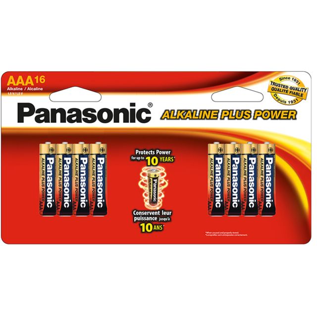 Panasonic Alkaline Size AAA Plus Power Batteries - Pack of 16