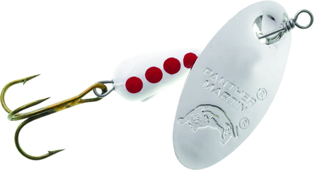 Panther Martin Classic Regular In-Line Spinner Treble Fishing Hook Size 4 1/8 oz 1 Piece Silver/White/Red