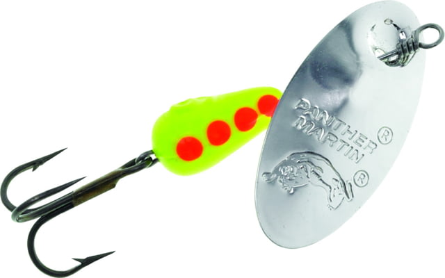 Panther Martin Classic Regular In-Line Spinner Treble Fishing Hook Size 4 1/8oz 1 Piece Silver/Chartreuse/Orange