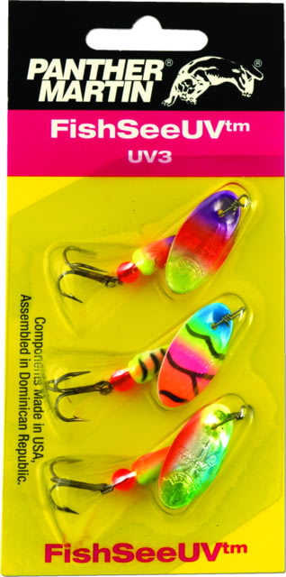 Panther Martin FishSeeUV Ultra Violet In-Line Spinner Treble Fishing Hook Kit Size 4 1/8 oz 3 Piece Assorted