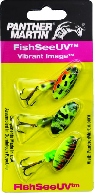 Panther Martin FishSeeUV Vibrant Image In-Line Spinner Treble Fishing Hook Kit Size 4 1/8oz 3 Piece Assoted