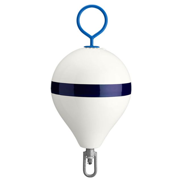 Polyform U.S. Mooring Buoy w/Iron 13.5" Diameter - White Blue Stripe CM-2 WH-STR