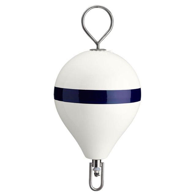 Polyform U.S. Mooring Buoy w/SS 13.5" Diameter - White Blue Stripe CM-2SS W-STR