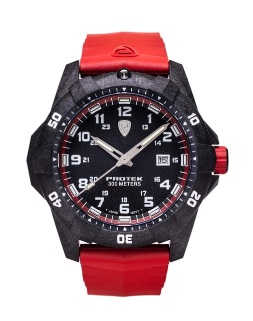 ProTek Carbon Dive Watch Carbon Case/Black&Red Dial/Red Strap One Size