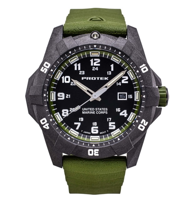 ProTek Carbon USMC Dive Watch Carbon Case/Black&Green Dial/Green Strap One Size