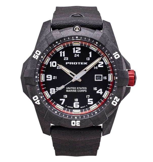 ProTek Carbon USMC Dive Watch Carbon Case/Black&Red Dial/Black Strap One Size