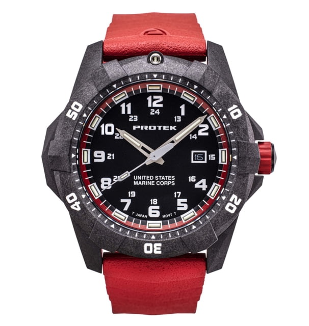 ProTek Carbon USMC Dive Watch Carbon Case/Black&Red Dial/Red Strap One Size