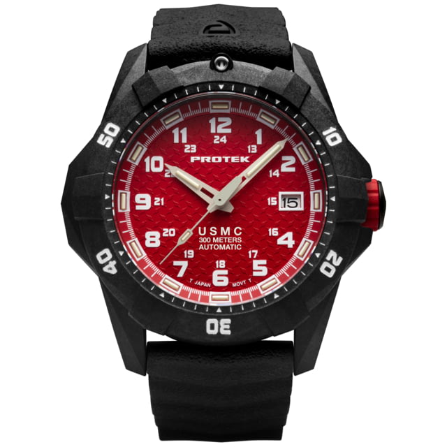 ProTek Model PT USMC Analog Watch 42mm Case Diameter Carbon Composite Bezel Black Rubber Strap PT