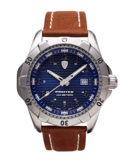 ProTek Steel Dive Watch SS Case/Blue Dial/Dark Tan Strap One Size