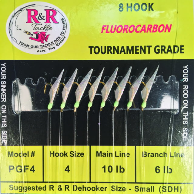 R&R Tackle R&R Fluorocarbon Sabiki Size 4 8 Hooks 10Lb/6Lb Green