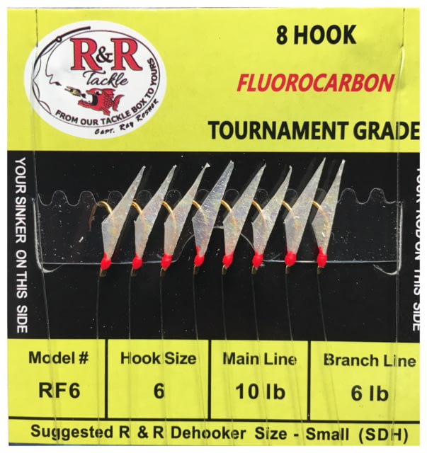 R&R Tackle R&R Fluorocarbon Sabiki Size 6 Hooks 10Lb/6Lb 4Red/4Green