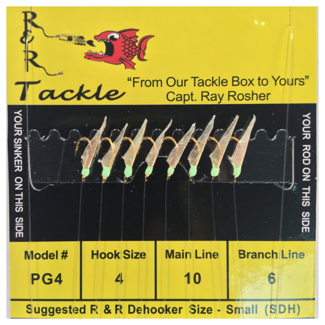 R&R Tackle Sabiki Rig 8 Hooks Size #4 Hook 10lb 6lb Pilchard/Herring Green with Green Gl Head 4