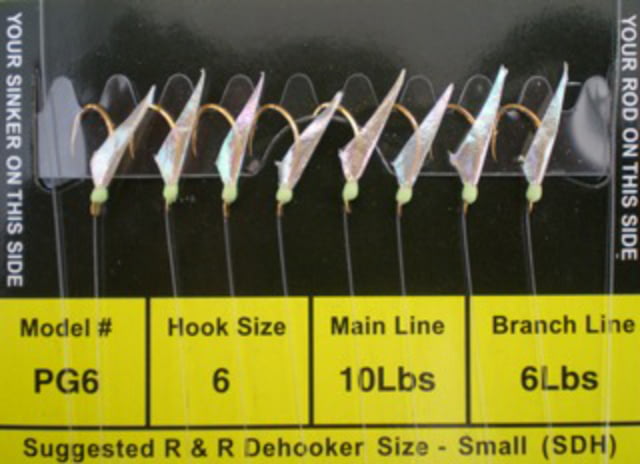 R&R Tackle Sabiki Rig 8 Hooks Size #6 Hook 10lb 6lb Pilchard/Herring Green with Green Gl Head 6