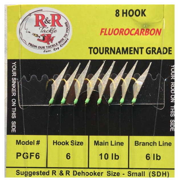 R&R Tackle Sabiki Rig 8 Hooks Size #6 Hook 10lb 6lb Pilchard/Herring Green with Green Gl Head Fluoroca 6