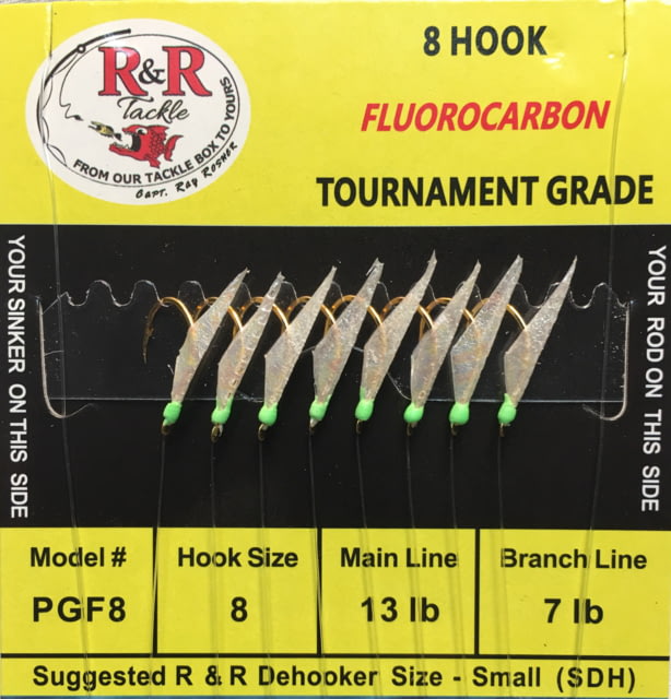 R&R Tackle Sabiki Rig 8 Hooks Size #8 Hook 10lb 6lb Pilchard/Herring Green with Green Gl Head Fluoroca 8