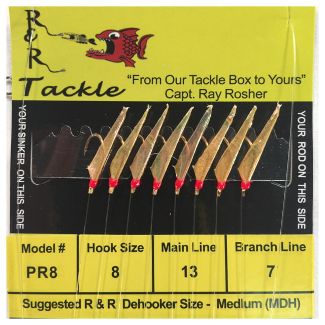 R&R Tackle Sabiki Rig with SS Hook 12lb Main Line 8lb Branch Line Pilchard Red Fish Skin with Red Head 8 8 Pack