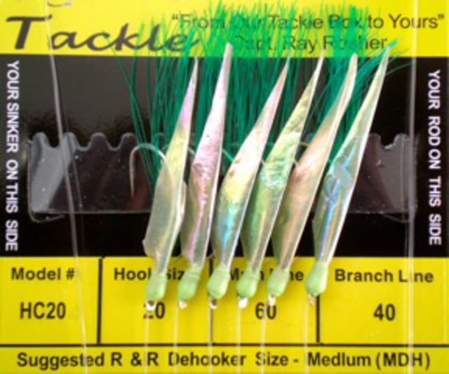 R&R Tackle Sabiki Rig with SS Hook 60 lb Main Line 40 lb Branch Line Lime Green Nylon with Flash Skin Green Head 6 Pack