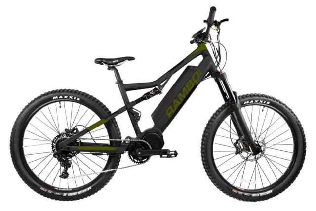 Rambo Bikes RAMPAGE  Full Suspension Electric Bike Matte Black/Green 19 in  XPFS