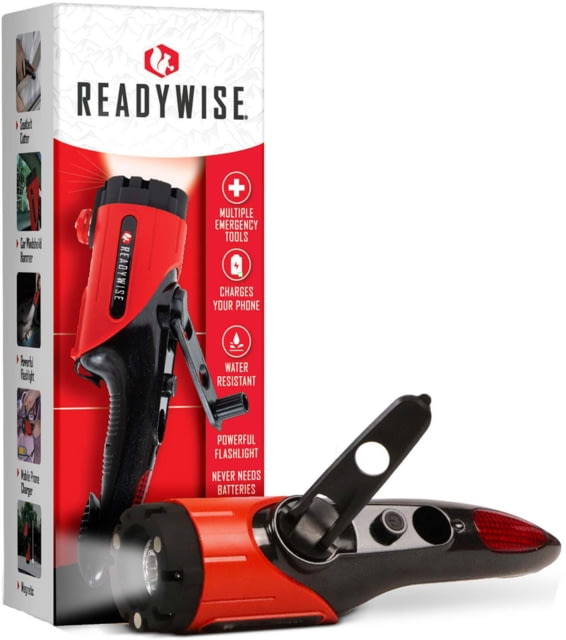 ReadyWise Multi Function Flashlight w/ Charger Glass break Seat belt cutter Red 2.5 x 3.75 x 9.25