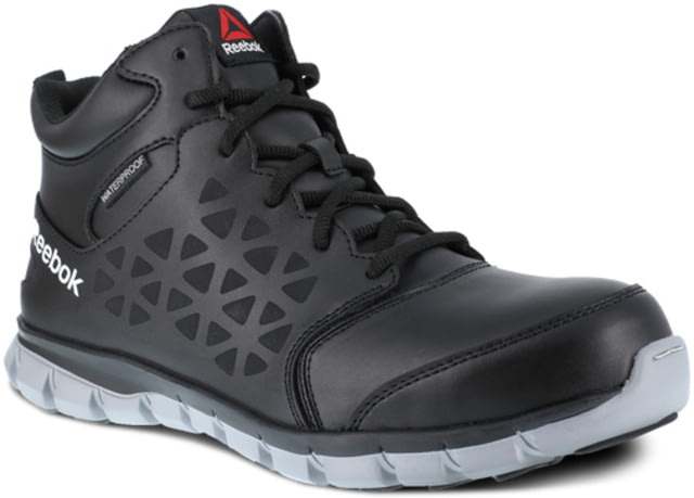 Reebok Sublite Cushion Athletic Mid Cut Alloy Toe Work Shoe - Men's Extra Wide Waterproof Black/Grey 14