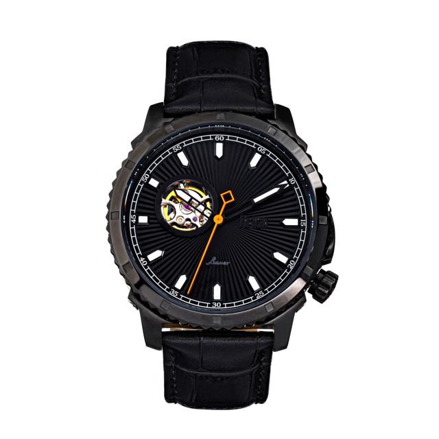 Reign Bauer Automatic Semi-Skeleton Leather-Band Watch Black One Size