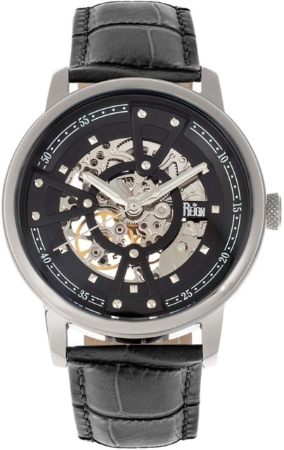 Reign Belfour Automatic Skeleton Leather-Band Watch Silver/Black One Size
