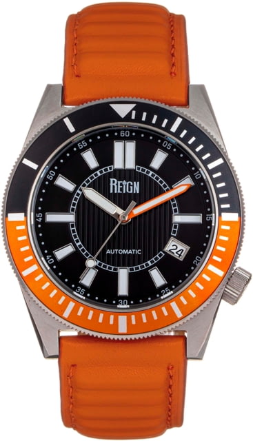 Reign Francis Leather-Band Watch w/Date Black/Orange One Size