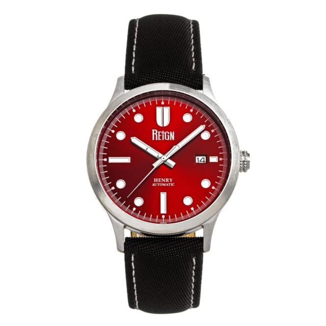 Reign Henry Automatic Canvas-Overlaid Leather-Band Watch w/Date Red - Men's