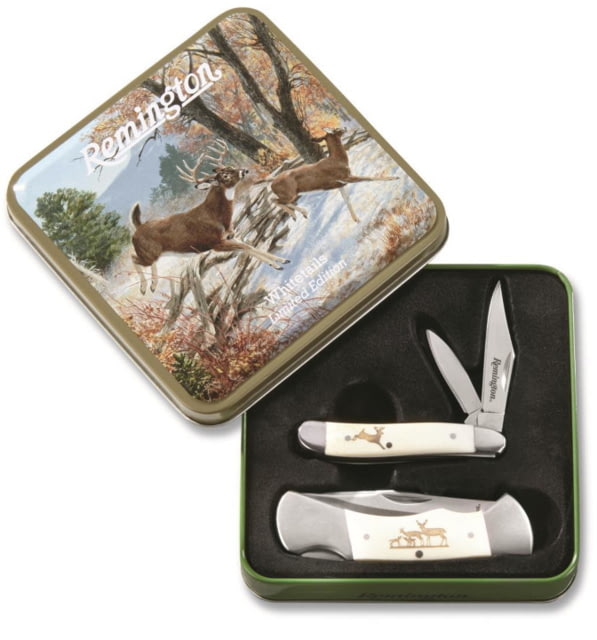 Remington Hardwoods Haven Nostalgic Collector Tin Gift Knife Set Stainless Steel Blades