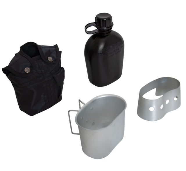 Rothco 4 Piece Canteen Kit w/Cover & Aluminum Cup & Stove / Stand Black