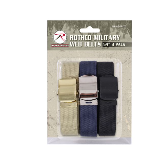 Rothco 54 Inch Military Web Belts in 3 Pack Khaki / Navy Blue / Black KhakiNavyBlueBlack-54Inches