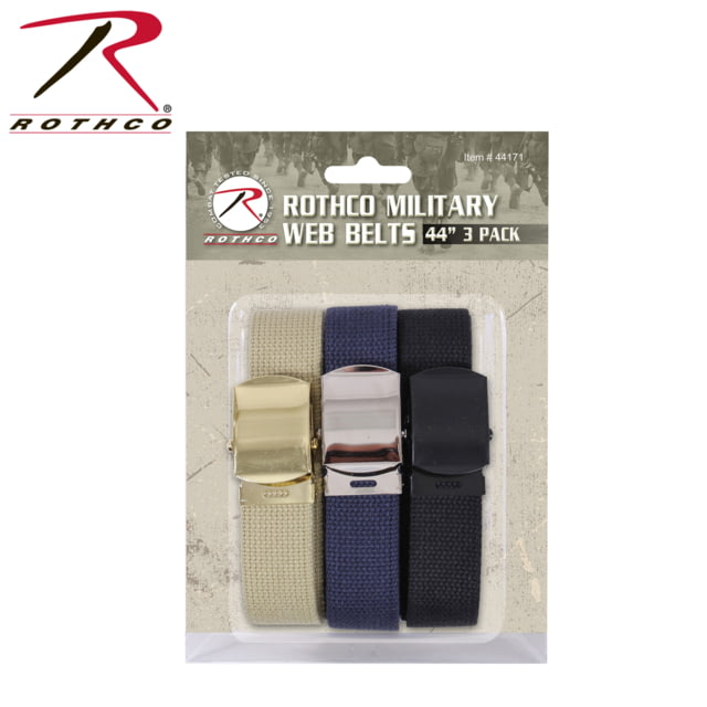 Rothco 54 Inch Military Web Belts in 3 Pack Khaki / Navy Blue / Black