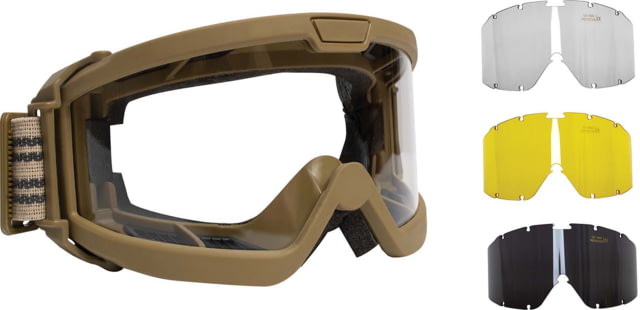 Rothco ANSI Ballistic OTG Goggle System Interchangeable Smoke/Clear/Yellow Lenses Coyote Brown Frame