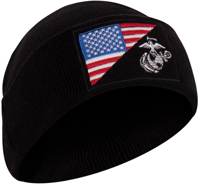 Rothco USMC Eagle Globe and Anchor/US Flag Deluxe Fine Knit Watch Cap Black