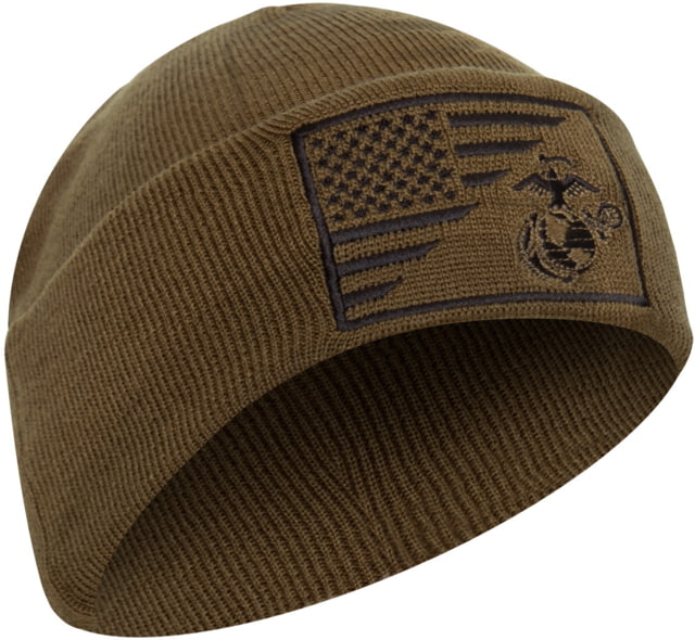 Rothco USMC Eagle Globe and Anchor/US Flag Deluxe Fine Knit Watch Cap Coyote Brown