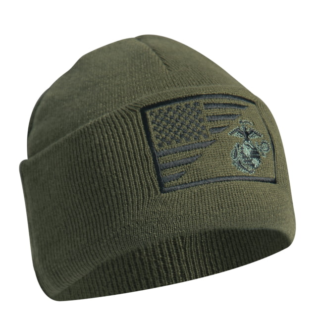 Rothco USMC Eagle Globe and Anchor/US Flag Deluxe Fine Knit Watch Cap Olive Drab