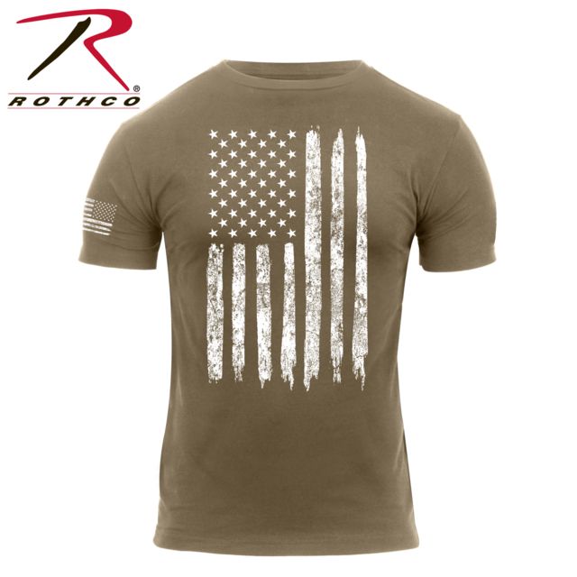 Rothco Distressed US Flag T-Shirt - Men's Coyote Brown