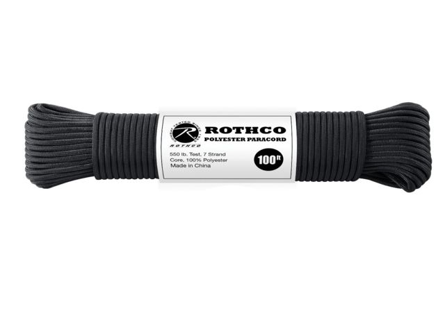 Rothco 550lb Type III Polyester Paracord Black 100 ft Black-100