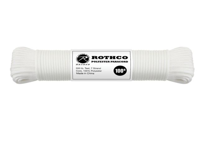 Rothco 550lb Type III Polyester Paracord White 100 ft White-100