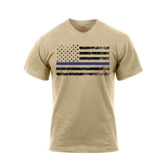 Rothco Thin Blue Line T-Shirt Desert Sand w/ Black Flag L rtSandwBlackFlag-L