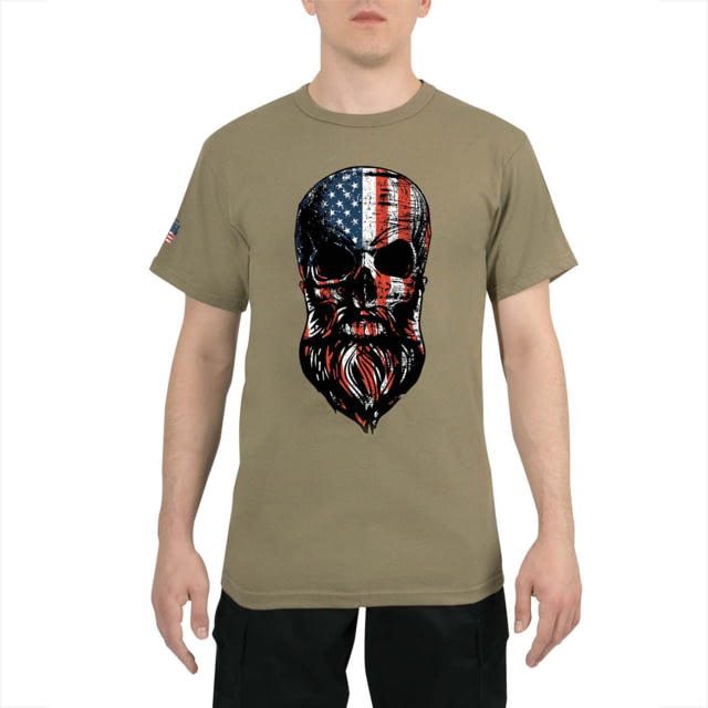 Rothco US Flag Bearded Skull T-Shirt - Mens Coyote Brown Small